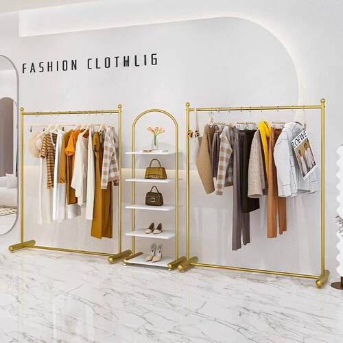 服装店挂衣架金色落地式专用衣服陈列架组合女装店货架侧挂展示架