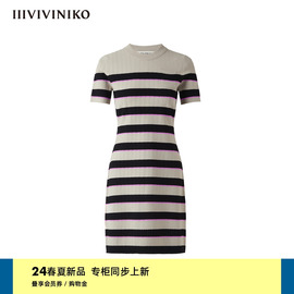 IIIVIVINIKO2024夏季时髦百搭条纹小A型连衣裙女R421107650C