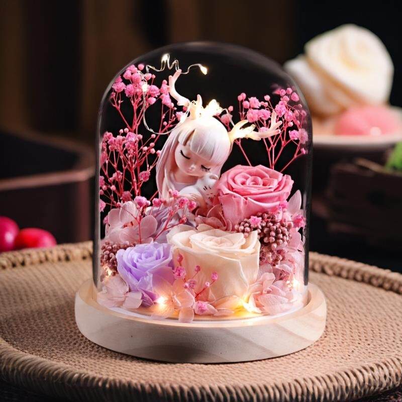 永生花高级感真花干燥花玻璃罩摆件玫瑰花礼盒生日礼物送女友闺蜜