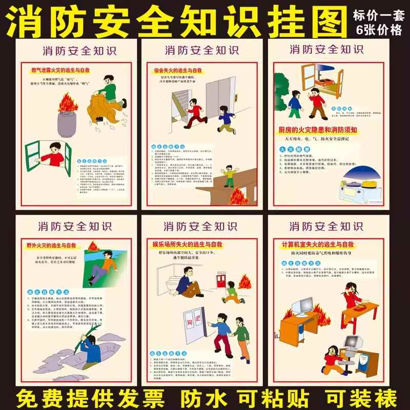 消防月海报墙贴 消防月宣传海报 消防安全知识展板灭火器使用方法