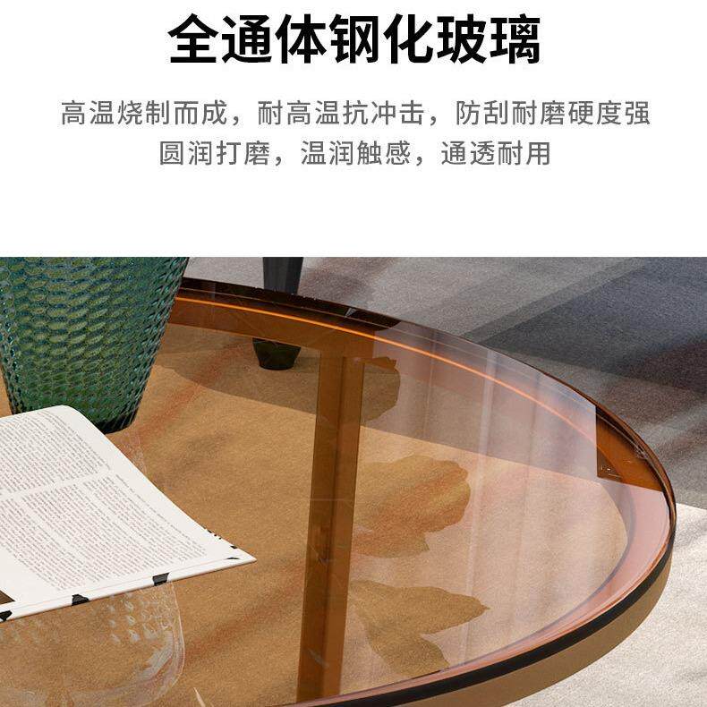 茶几客厅家用小户型简约小尺寸钢化玻璃北欧圆形茶桌轻奢风岩板