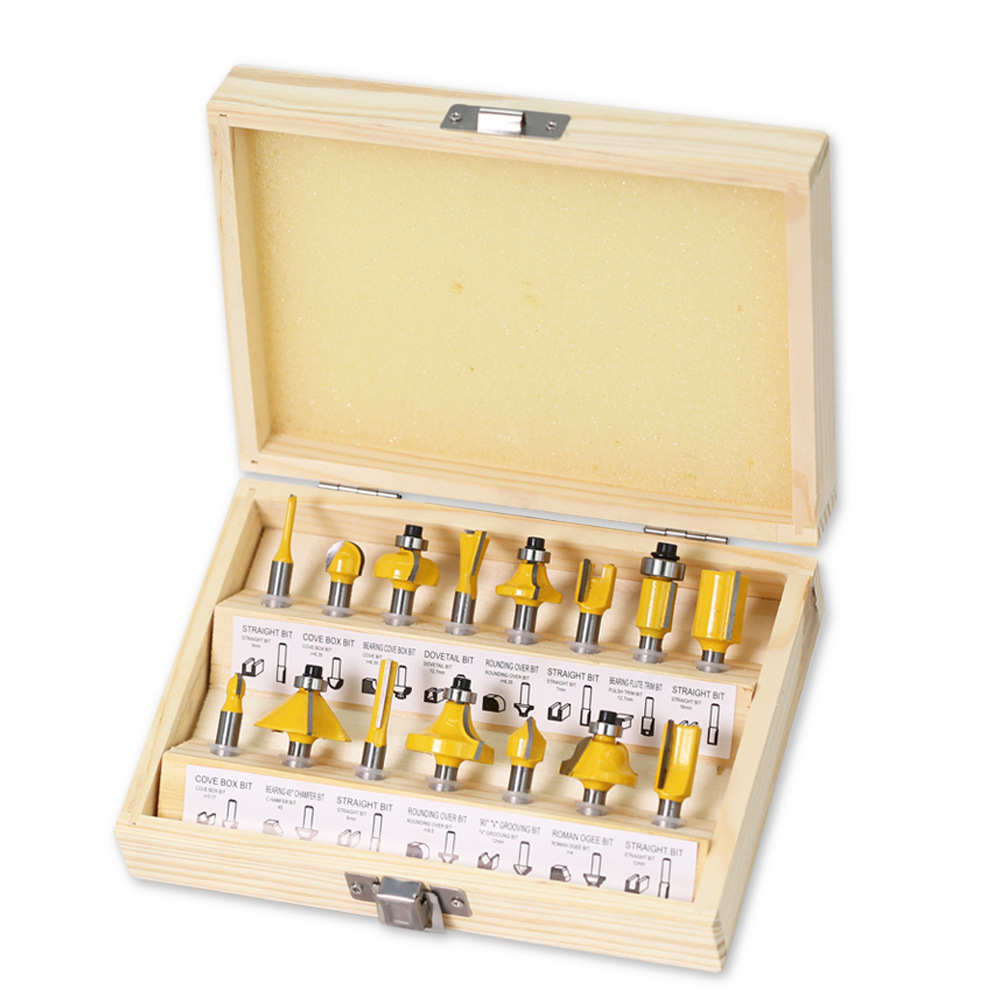 /铣机15修件套电木 铣刀木工套装黄色边15pc木工套装雕刻机刀头/
