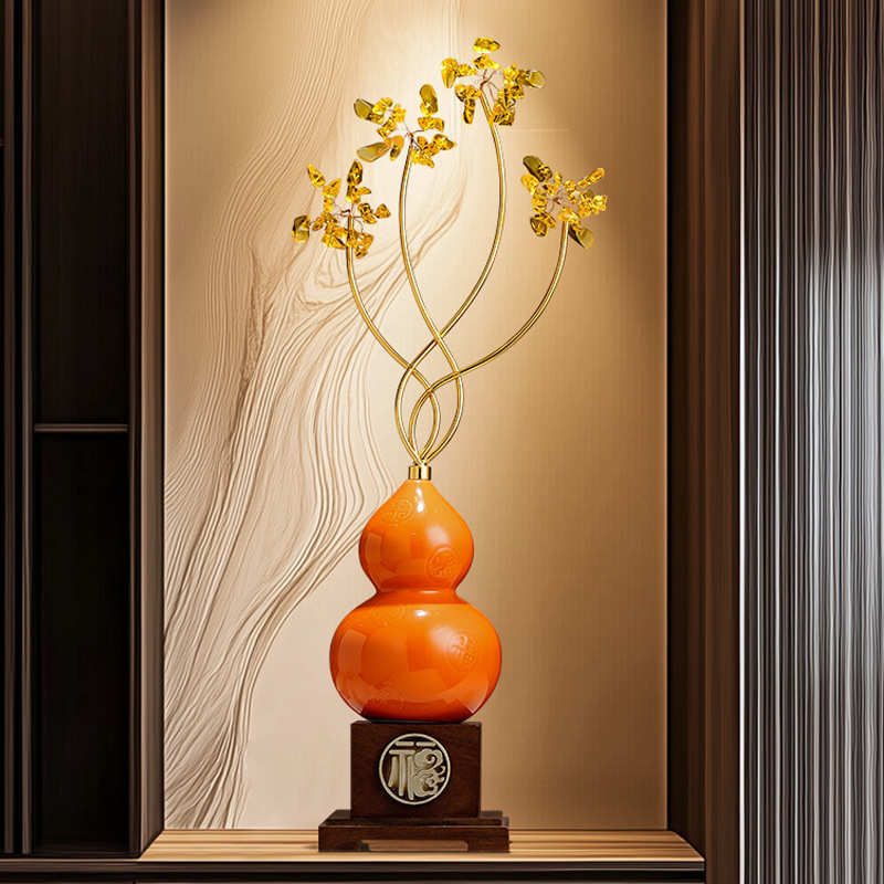 入户玄关招财陶瓷葫芦摆件高档客厅电视柜屏风装饰品乔迁新居礼品