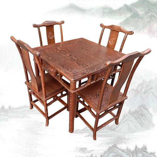 红木鸡翅木餐桌椅现代中式实木四方餐桌棋牌桌彷古小方桌花梨茶桌