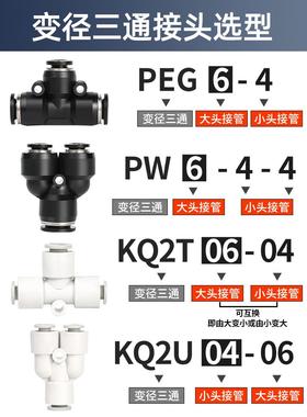星辰气动 黑色Y型三通等径变径 PY/PW04/06/08/10/12-04/06/08/10