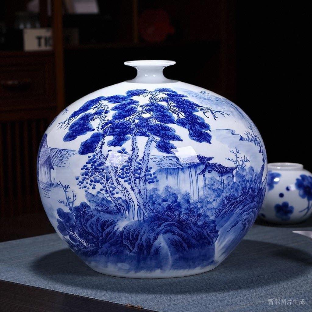 景德镇陶瓷器青花瓷花瓶现代中式家居电视柜简约装饰品工艺品摆饰