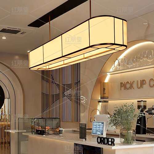 餐厅吊灯2025新款餐饮商用吧台收银台岛台简约现代布艺椭圆形灯具