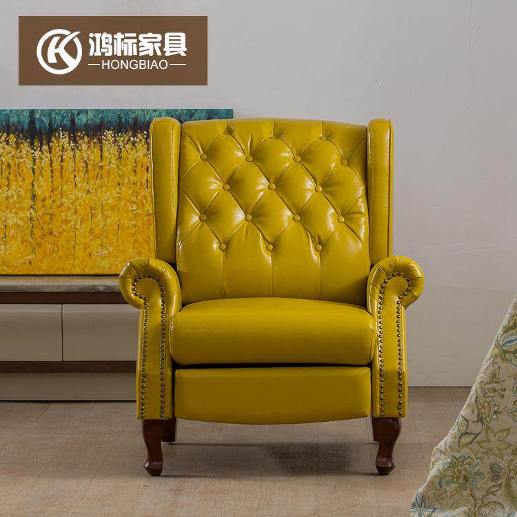 真皮沙发 美式家具 单人客厅沙发休闲 皮质家具老虎椅 佛山厂家