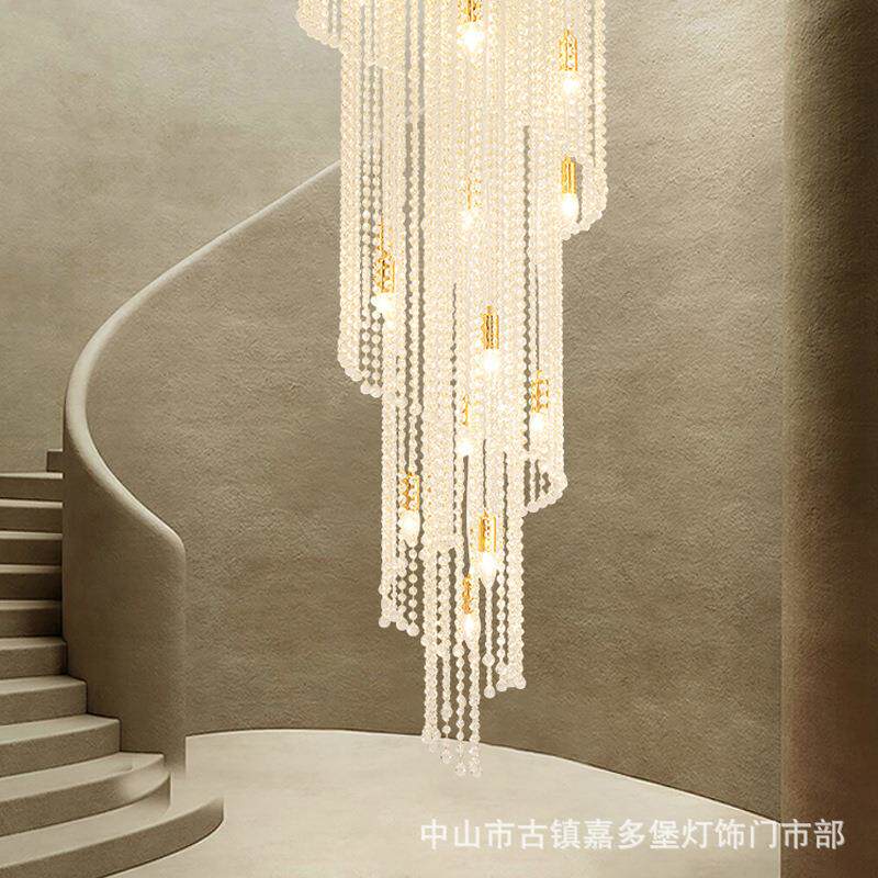 别墅复式楼旋转楼梯长吊灯豪华中空大厅灯酒店大堂轻奢水晶工程灯