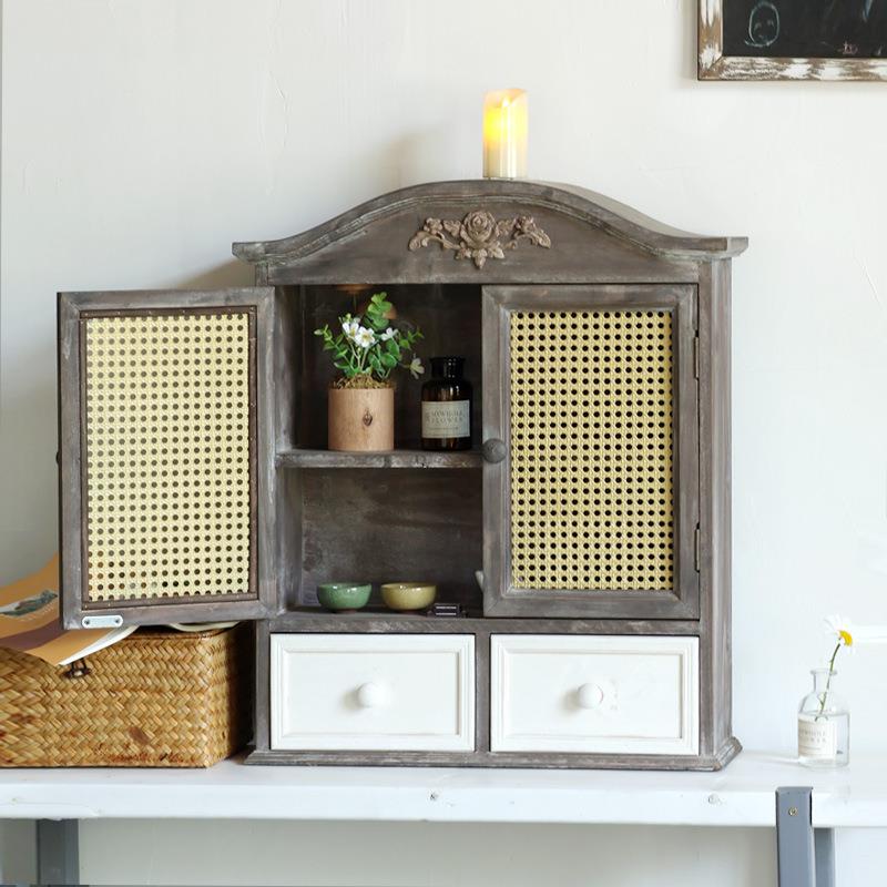 实木置物架儿童房书房装饰创意小房子收纳摆件复古做旧田园风欧式