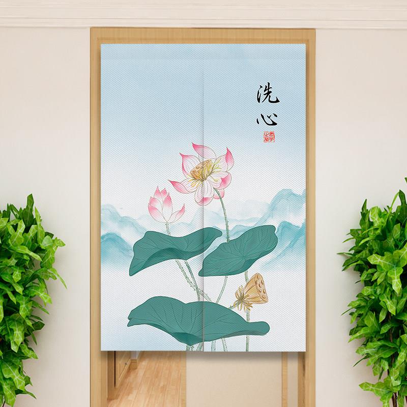 中式门帘卧室客厅莲花挂帘免打孔客厅玄关半帘家用厕所遮挡隔断帘