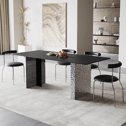 极简水波纹压克力悬浮餐桌纯白纯黑岩板小户型家用长方形岛台桌椅