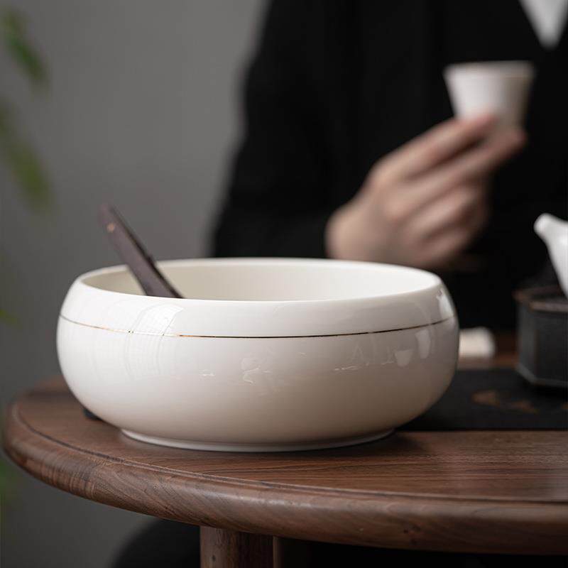 德化白瓷水盂茶洗缸大号陶瓷羊脂玉瓷茶杯洗碗茶道笔洗茶渣烟灰缸