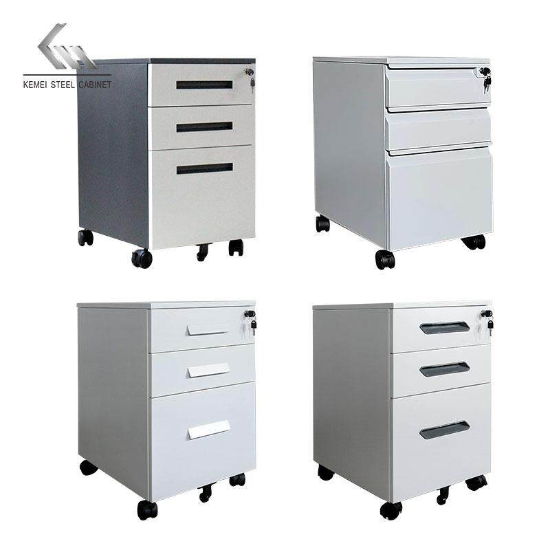 办公桌下活动柜带轮子移动矮柜带锁钢制储物收纳抽屉柜铁皮文件柜