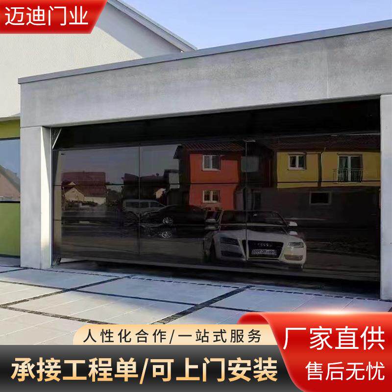 厂家定制全镜面玻璃车库门电动卷帘门无框玻璃滑升透视自动车库门