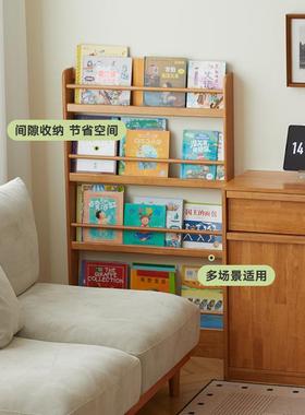 实木儿童书架落靠置物架墙绘s本架现代简LHF约杂志架1地0cm门后薄