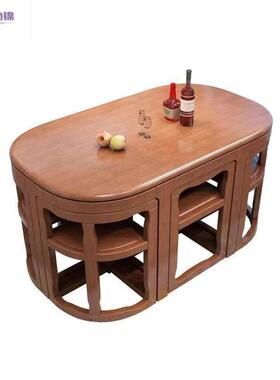 现代全实木餐用桌中椅组合椭圆家小户型XLR可缩饭桌椅伸1.3米现代