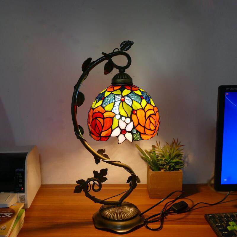 璃彩艺色复古玻蒂凡尼灯意桌面术宿舍灯创欧YF350美式彩色卧室台
