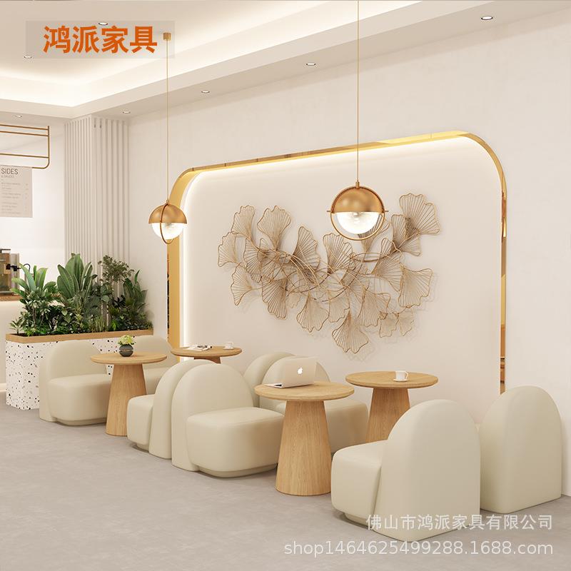 奶油风奶茶店咖啡厅桌椅组合 蛋糕烘焙店甜品店书吧休闲洽谈沙发