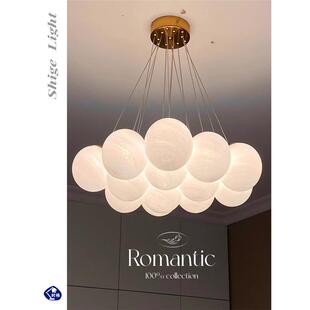 星球灯泡泡球吊灯月球客厅灯创意魔豆玻璃法式 奶油风轻奢卧室灯具