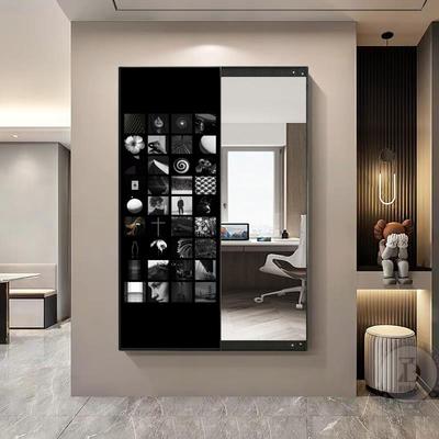 2I全身镜现代简约镜子玄关隐藏式推拉穿衣镜装饰画客厅试衣镜