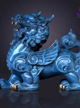 全铜精工貔貅摆件蓝色中式客厅玄关前台收银台公司店铺家居装饰品
