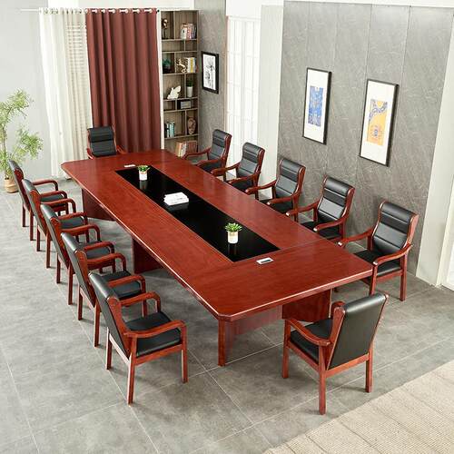 大型会议桌开会桌简约现代长条桌实木皮公司培训桌会议室桌椅组合