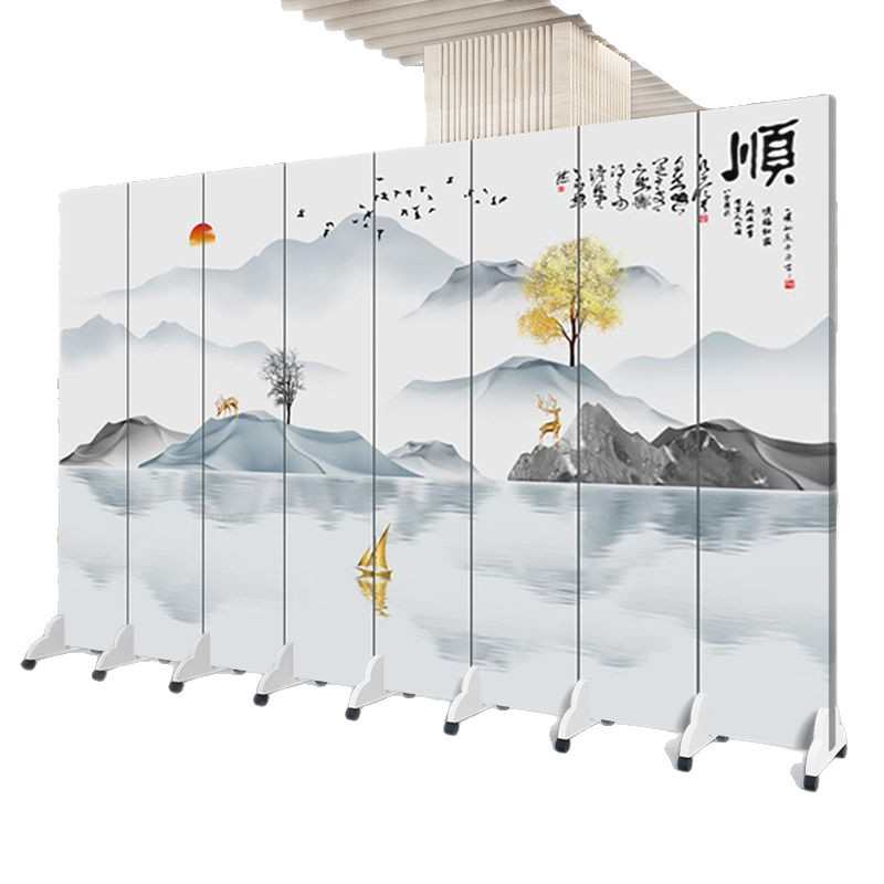 中式山水画屏风隔断客厅办公室入户卧室折叠移动简约现代茶室遮挡