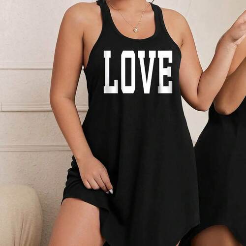 Letter Print Tank Dress Casual Scoop Neck Sleeveless Daily