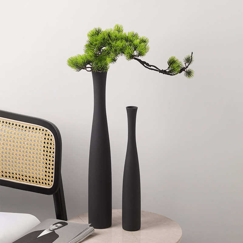 感绿植电视柜装饰客厅景德镇花瓶插花禅意摆件黑白玄关拉丝