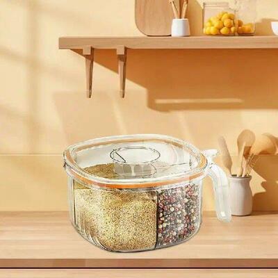 Divided Seasoning Jar 4 Grids Sealed Seasoning Box Food