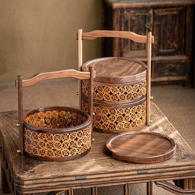 中式点心提盒胡桃木茶具收纳盒防尘户外野餐提篮漆器食盒多层手提,餐饮具,果盆/果盘/果篮,淘宝优惠券,粉丝福利购,淘宝优惠卷