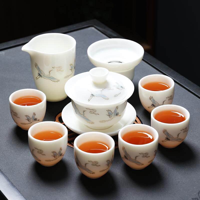正品羊脂玉茶送具玻璃夫红茶高档套装不烫手盖泡茶家功用礼茶杯碗