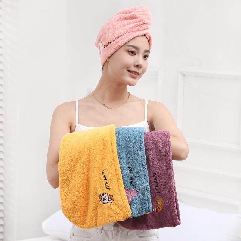 珊瑚绒加厚干发帽卡通刺绣吸水三角帽女浴帽吸水干发巾厂家
