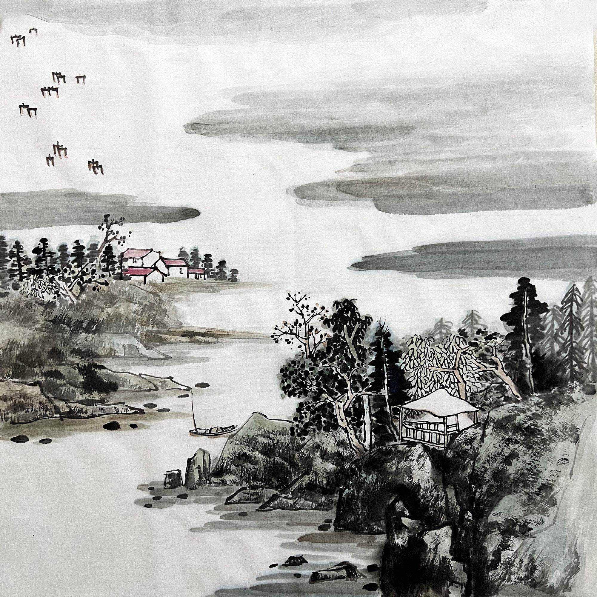 山水画中国画小品4086 133.2cm窦方入口背景墙画新中国风宣纸手绘