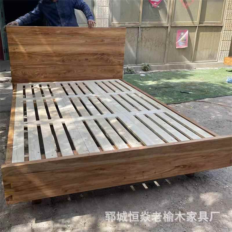 北欧老榆木双人床卧室榻榻米矮床民宿酒店落地式大床2米地台床