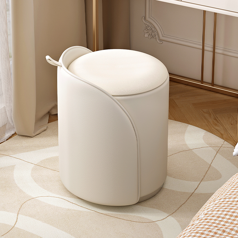 化妆凳女生卧室现代简约实木梳妆台椅子轻奢高级感小圆凳美甲凳子