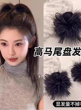 黑色羽毛高马尾抓夹高级感不掉毛鲨鱼夹小号发夹女后脑勺2025新款