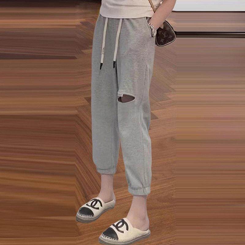 好货韩版时尚潮流2026年秋季新款百搭松紧腰显瘦七分休闲破洞裤卫