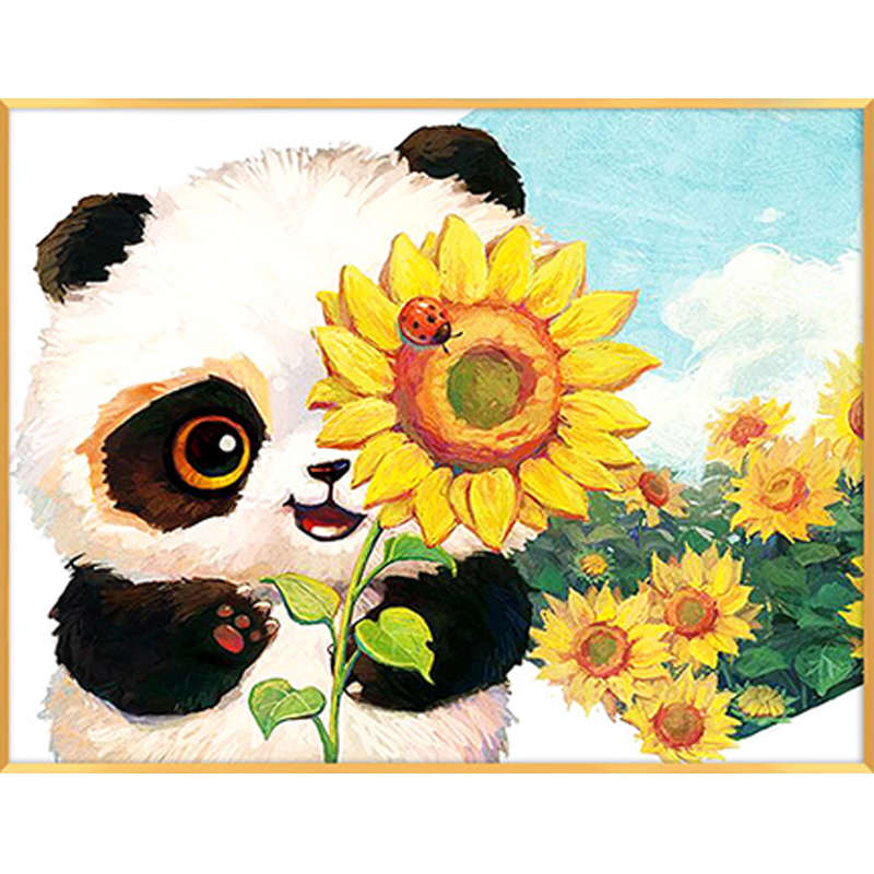 贴小幅十字绣点新款卡通动漫满向日葵2024画儿童钻钻石钻卧熊猫