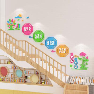 幼儿园文明礼貌用语环创主题墙贴3d立体教室走廊楼道楼梯墙面装饰