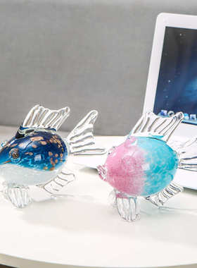 玻璃鱼工艺品动物家居摆件 客厅创意水晶摆设礼品家居样板房饰品