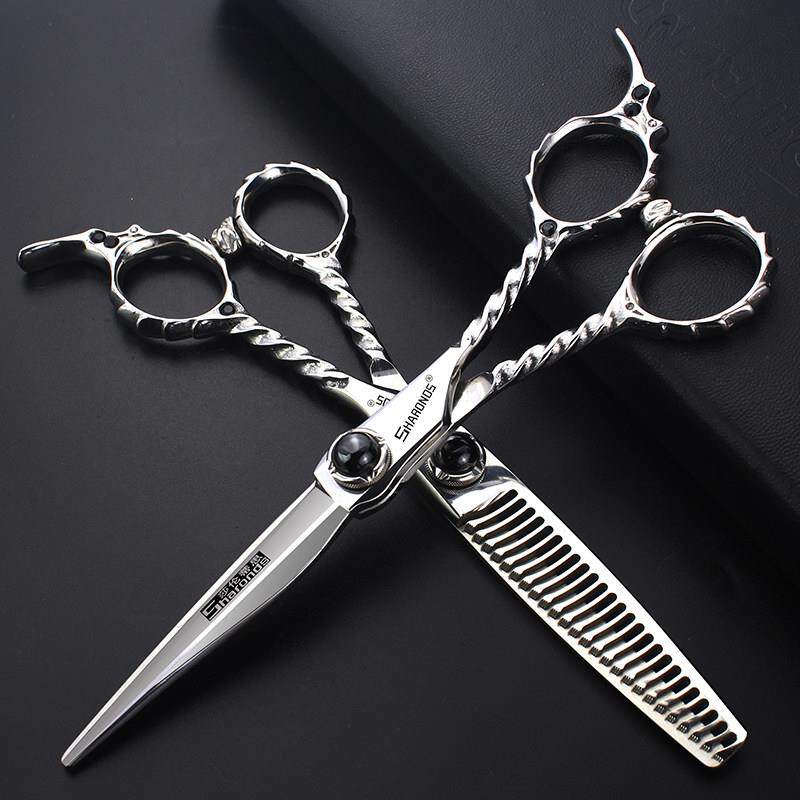 日本进口440C发型师美发剪刀黑色宝石6寸平剪稀剪美发工具套装