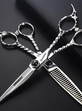 日本进口440C发型师美发剪刀黑色宝石6寸平剪稀剪美发工具套装