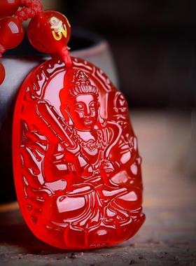 天然红玛瑙本命佛吊坠十二生肖属猪本命年守护神普贤菩萨男女项链