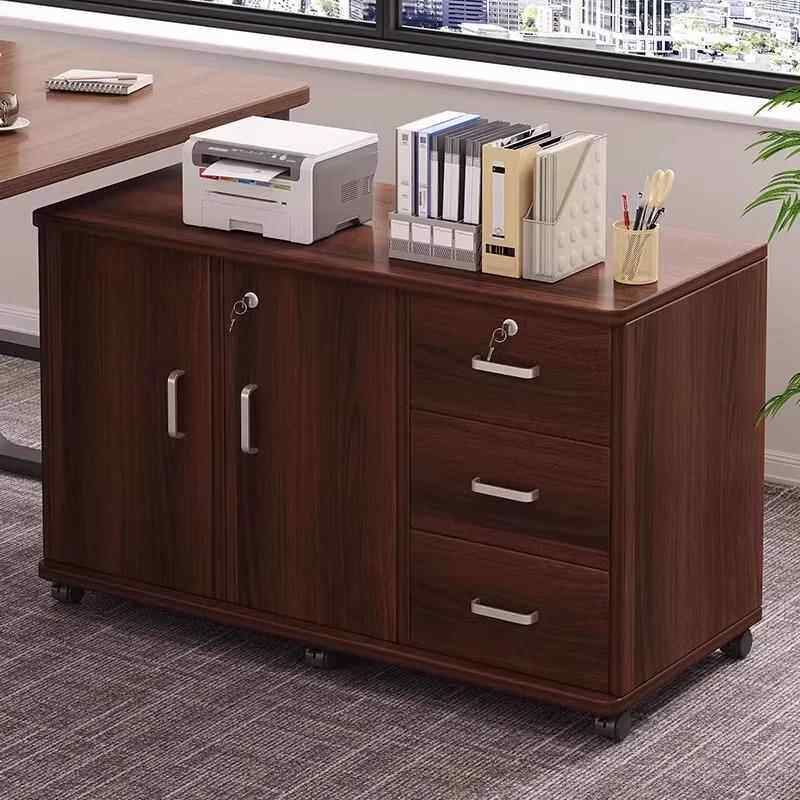 办公室文件柜桌下收纳柜办公柜置物边柜抽屉柜木质带锁矮柜收纳柜