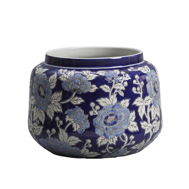 博西家居中式青花描金四方盒首饰盒家居轻奢软装储藏罐装饰品