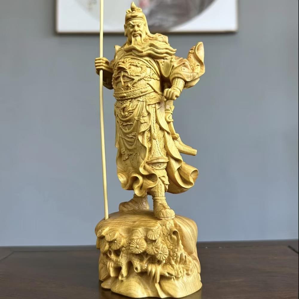 崖柏木雕关公木雕摆件实木人物雕刻御龙关二爷家居木质桌面装饰品