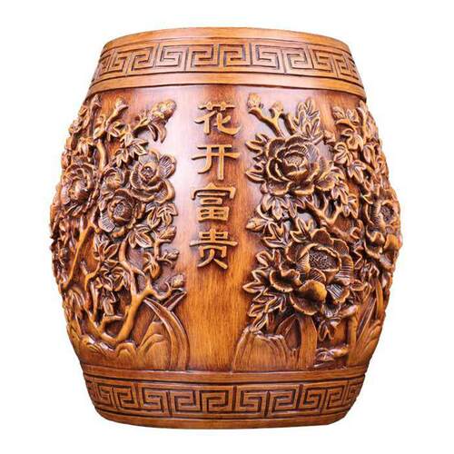 花开富贵仿实木中式鼓凳圆凳子古筝凳仿古换鞋凳可坐人琴凳工艺品