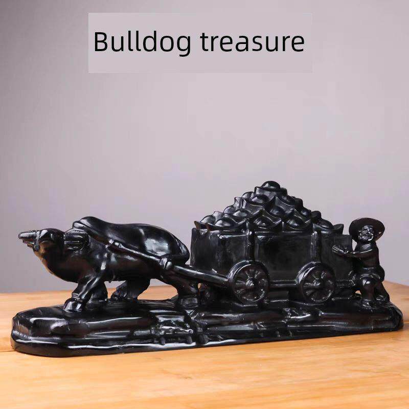 黑曜石牛拉元宝玉石风水元宝吉祥物雕刻摆件聚宝盆玄关办公室摆设